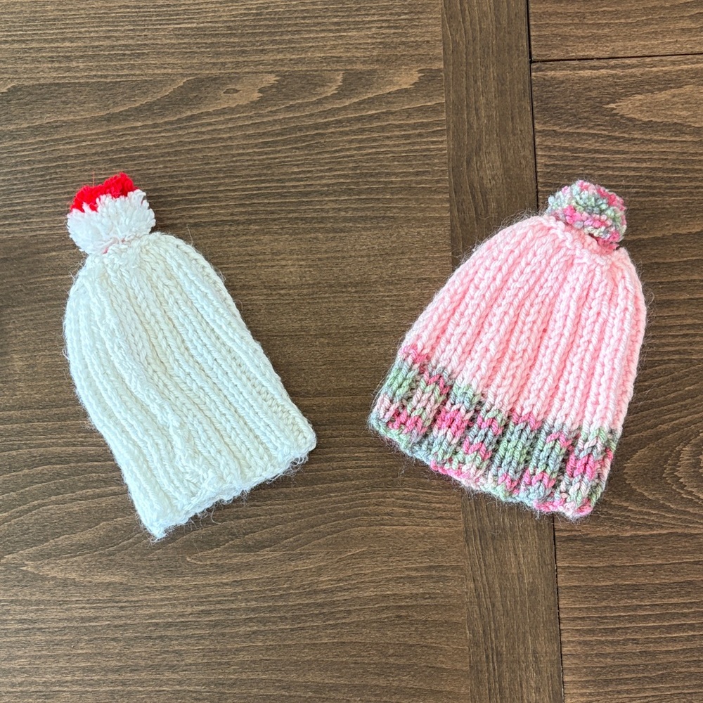 Cozy Knit Kids Beanie Set - White and Pink